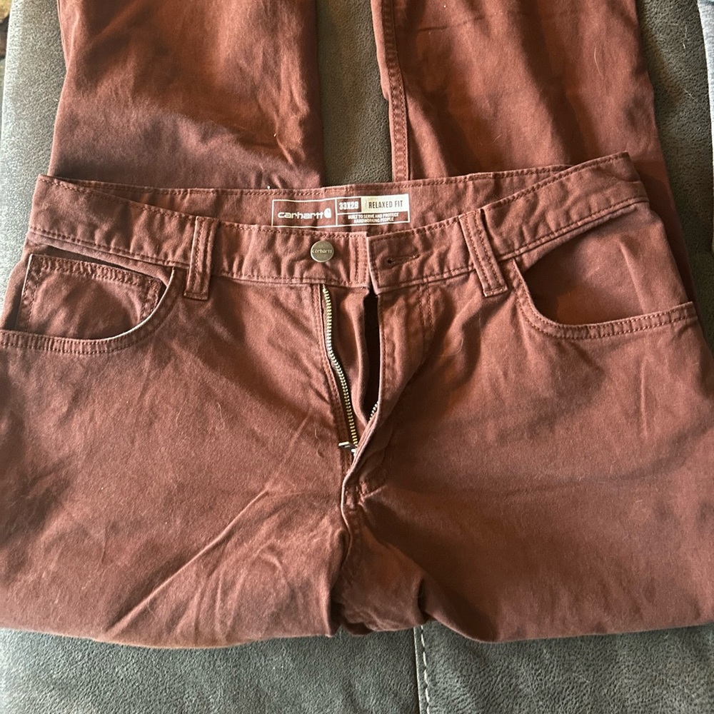 Carhart jeans. 33/28 my girl wanted them, now she doesn’t!